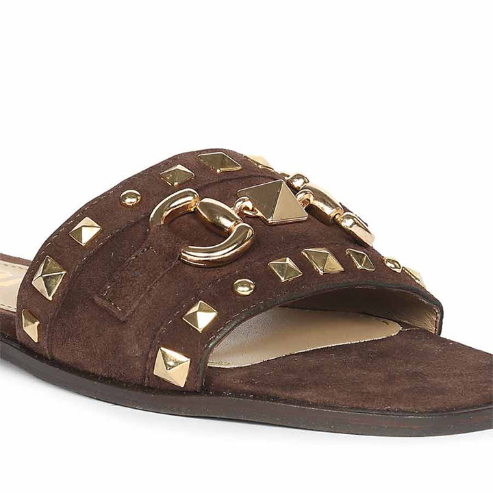 Saint Wrenley Studded Brown Suede Leather Slides