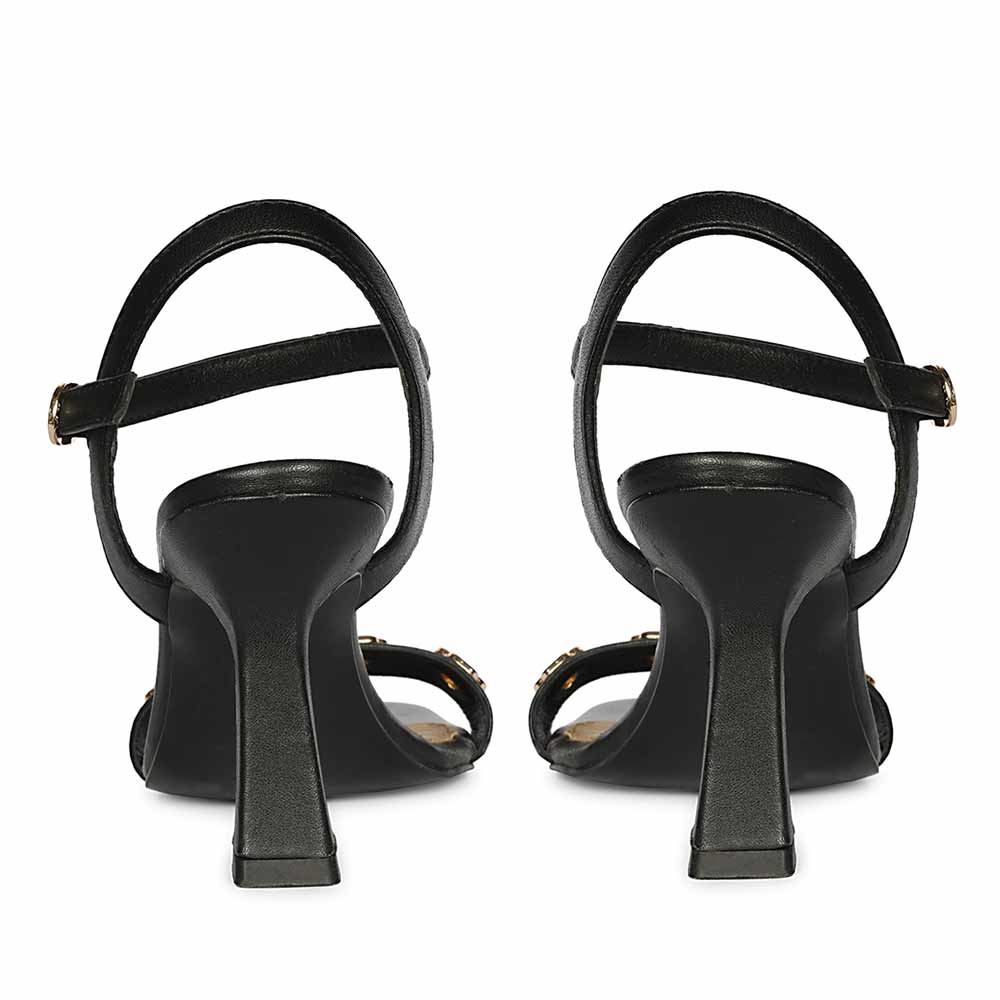 Saint Dahlia Gold Flower Eyelets Black Leather Heels