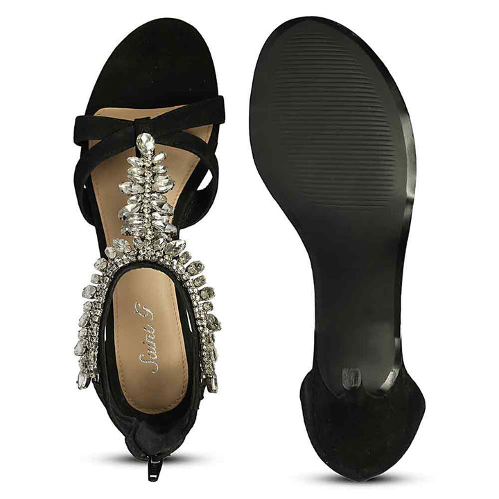 Saint Celestia Stone Embellished Black Leather Stilettos