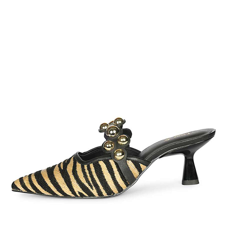 Saint Xenia Zebra Studded Black Leather Pointed Heels