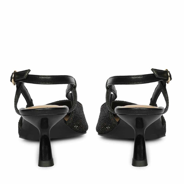Saint Trinity Crystal Glimmer Slingback Black Leather Heels