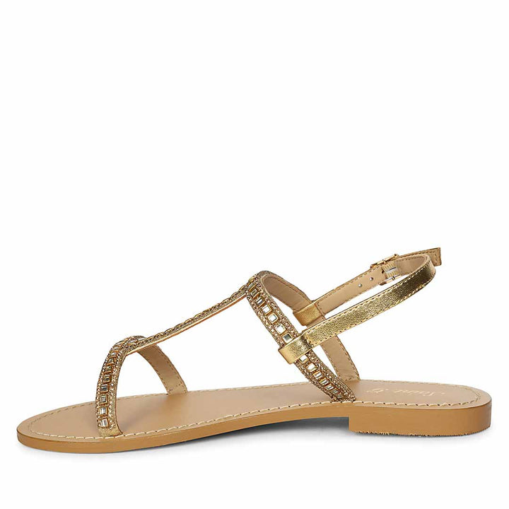 Saint Raelin Metallic Gold Leather Embellished Sandals