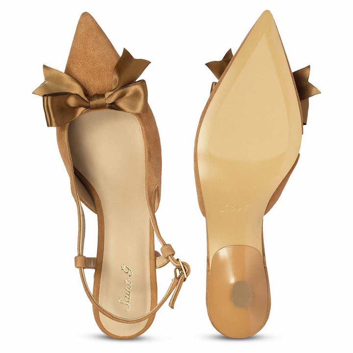 Saint Toria Bow Tan Leather Sling Back Pumps