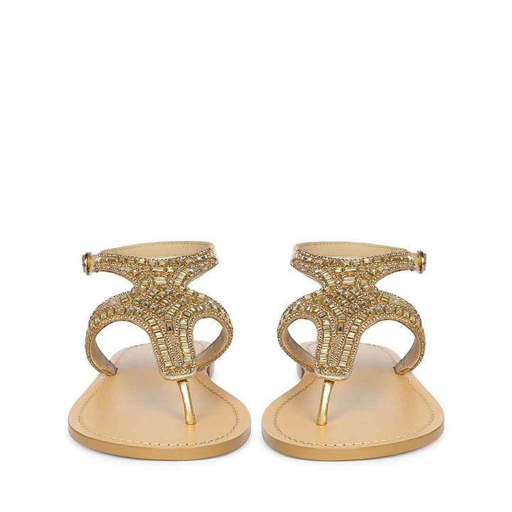 Saint Faith Embellished T-Strap Gold Leather Flats