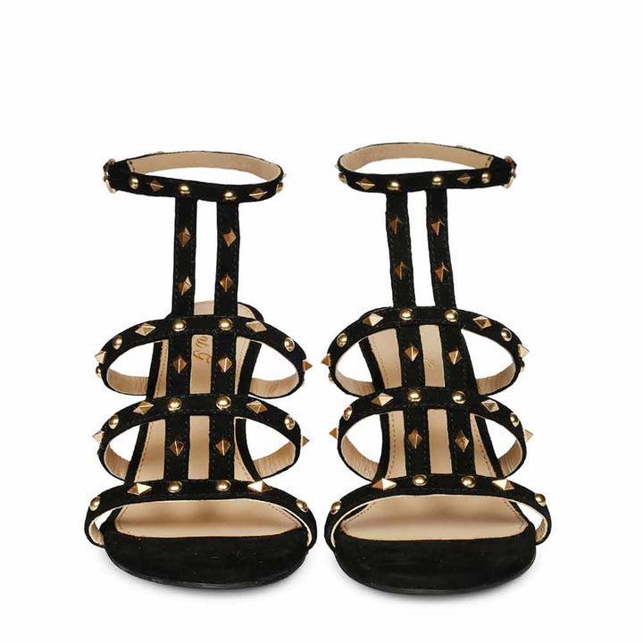Saint Quenel Black Leather Studded Stilettos