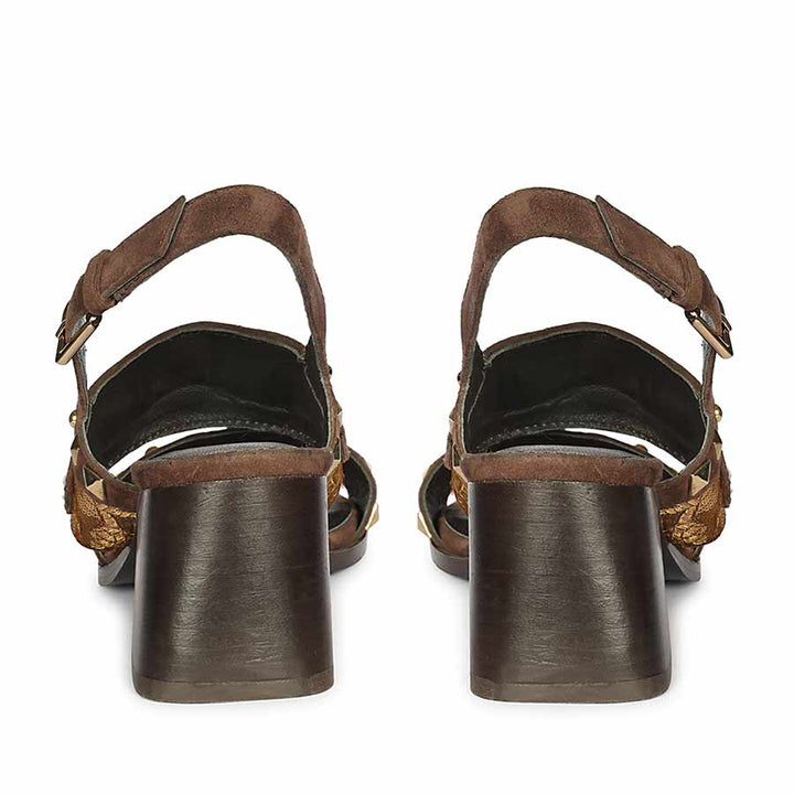 Saint Edie Embellished Metallic Brown Leather Block Heel