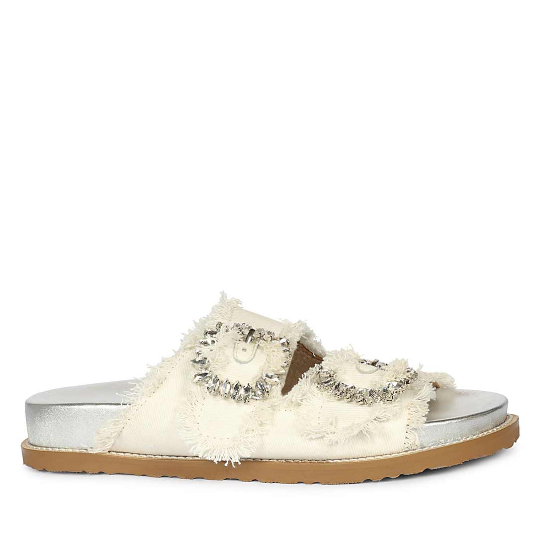 SaintG White Denim Footbed Sandals