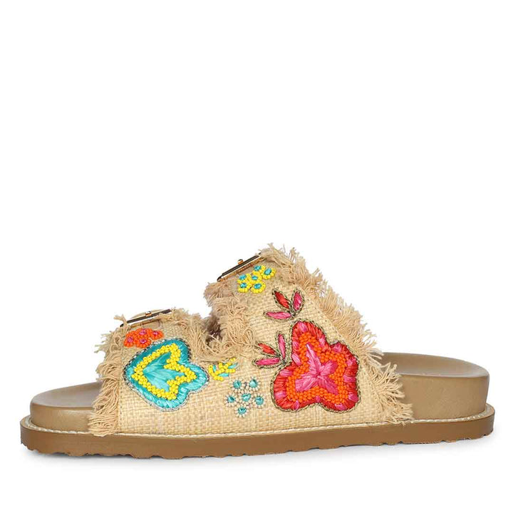 Saint Keisha Boho Fringe Embroidered Footbed Sandals