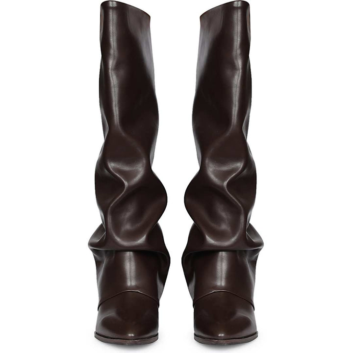 Saint Arlet Slouch Fold-Over Brown Wedge Knee-High Boots