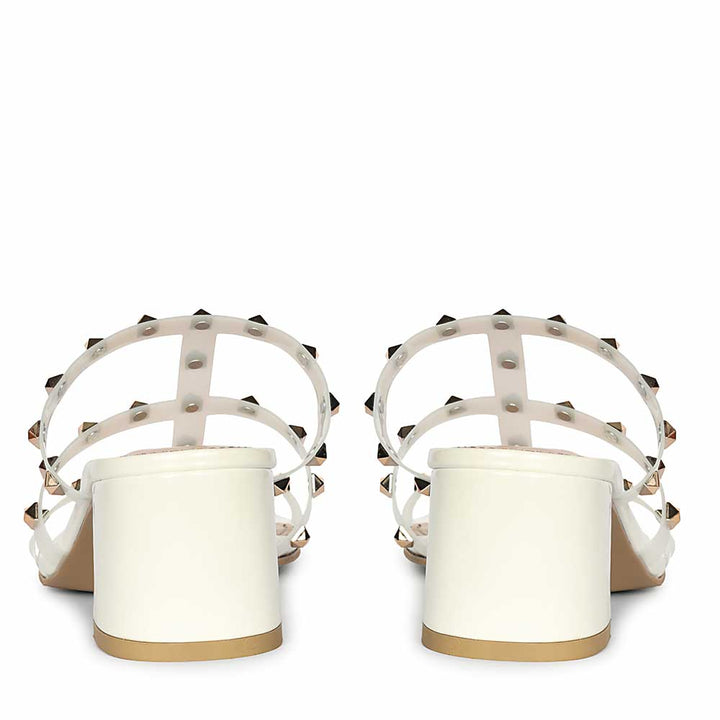 Saint Mavis Gold Studs White Block Heels
