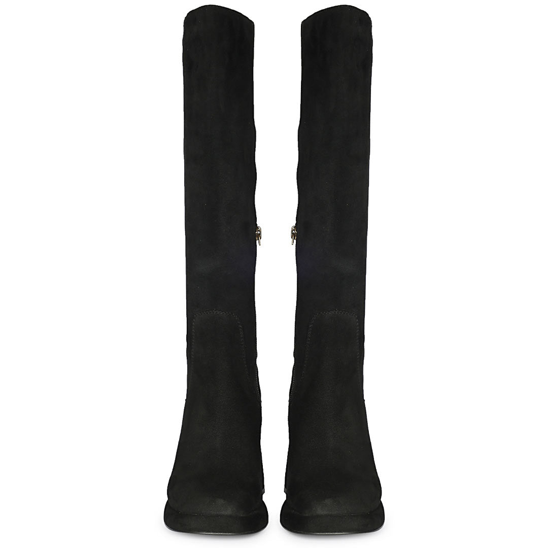 Saint Jolène Black Suede Harrod Patent Leather Long Boots