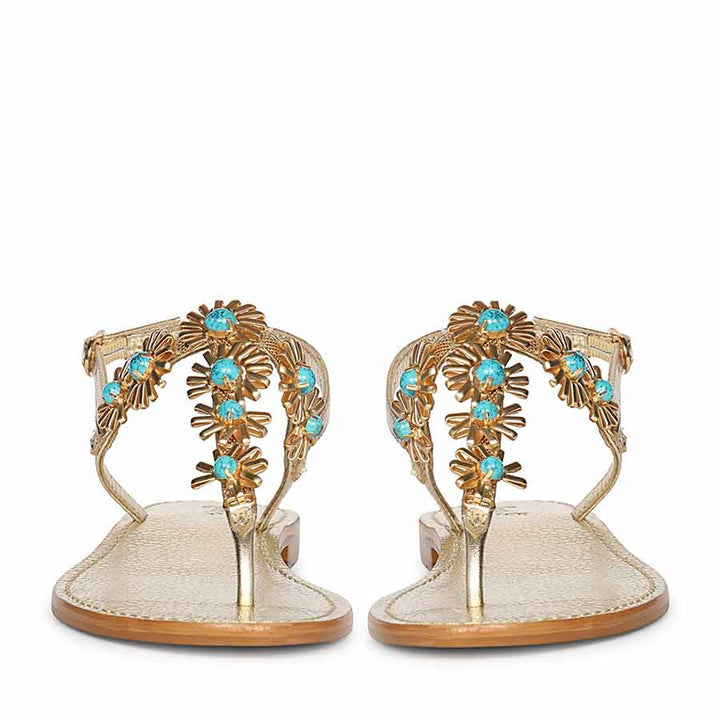 Saint Freesia Turquoise Flower Gold Leather Sandals
