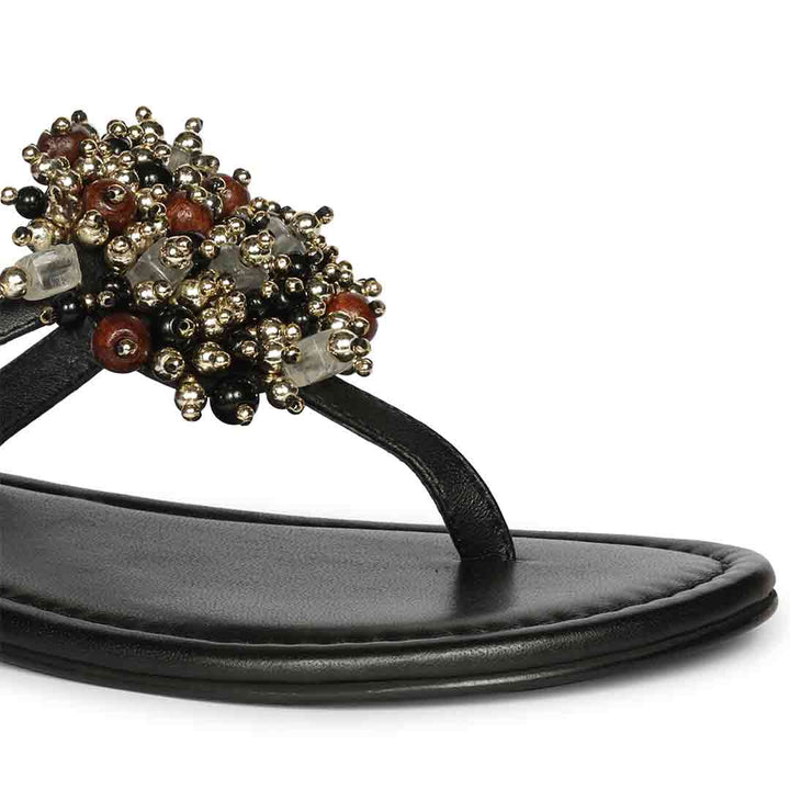 Saint Briony Jeweled Black Leather Flats