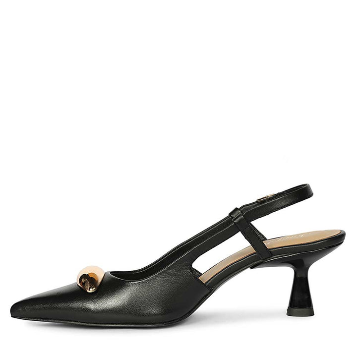 Saint Inara Black Leather Slingback Heels