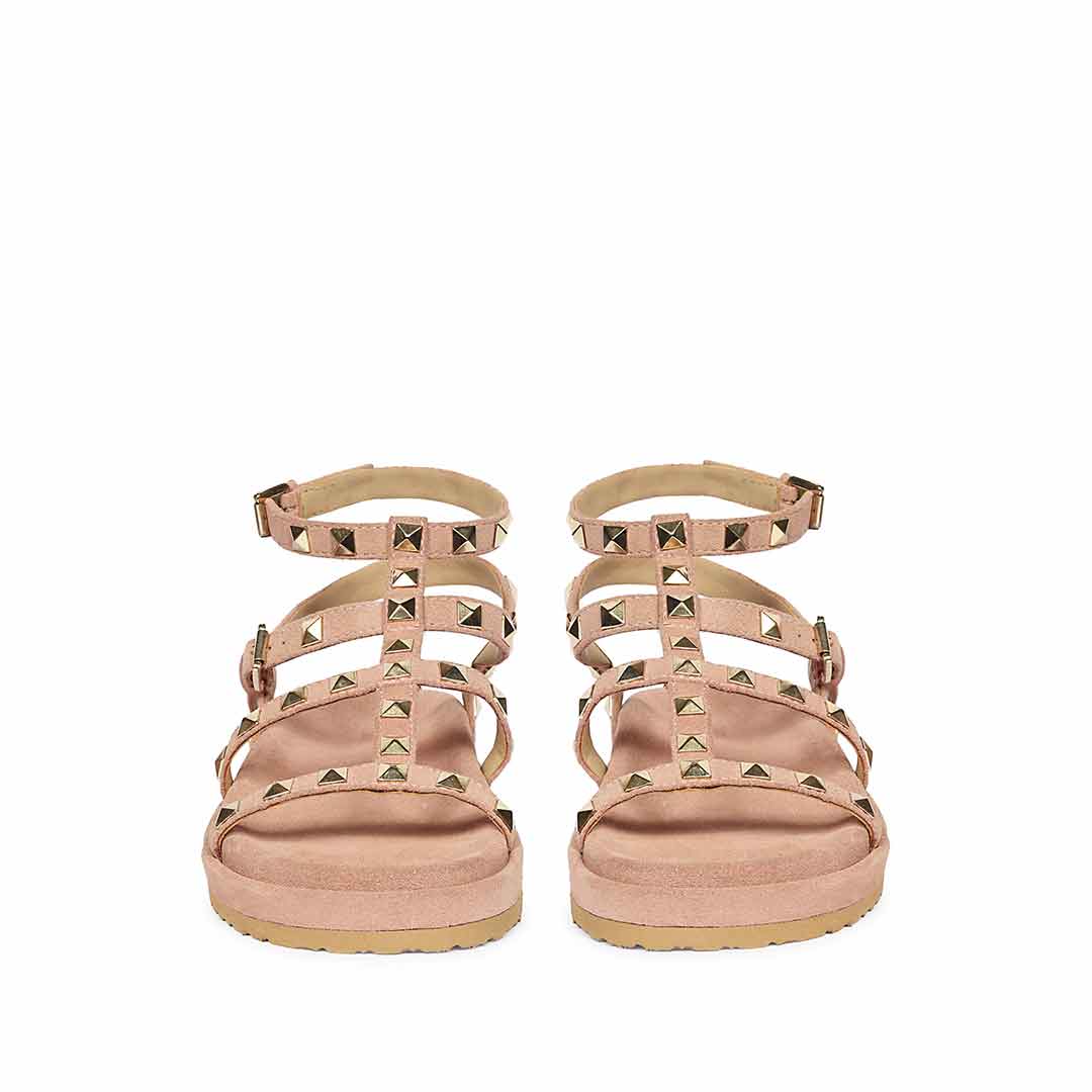 Saint Tessa Pink Blush Studded Suede Leather Footbed Sandals