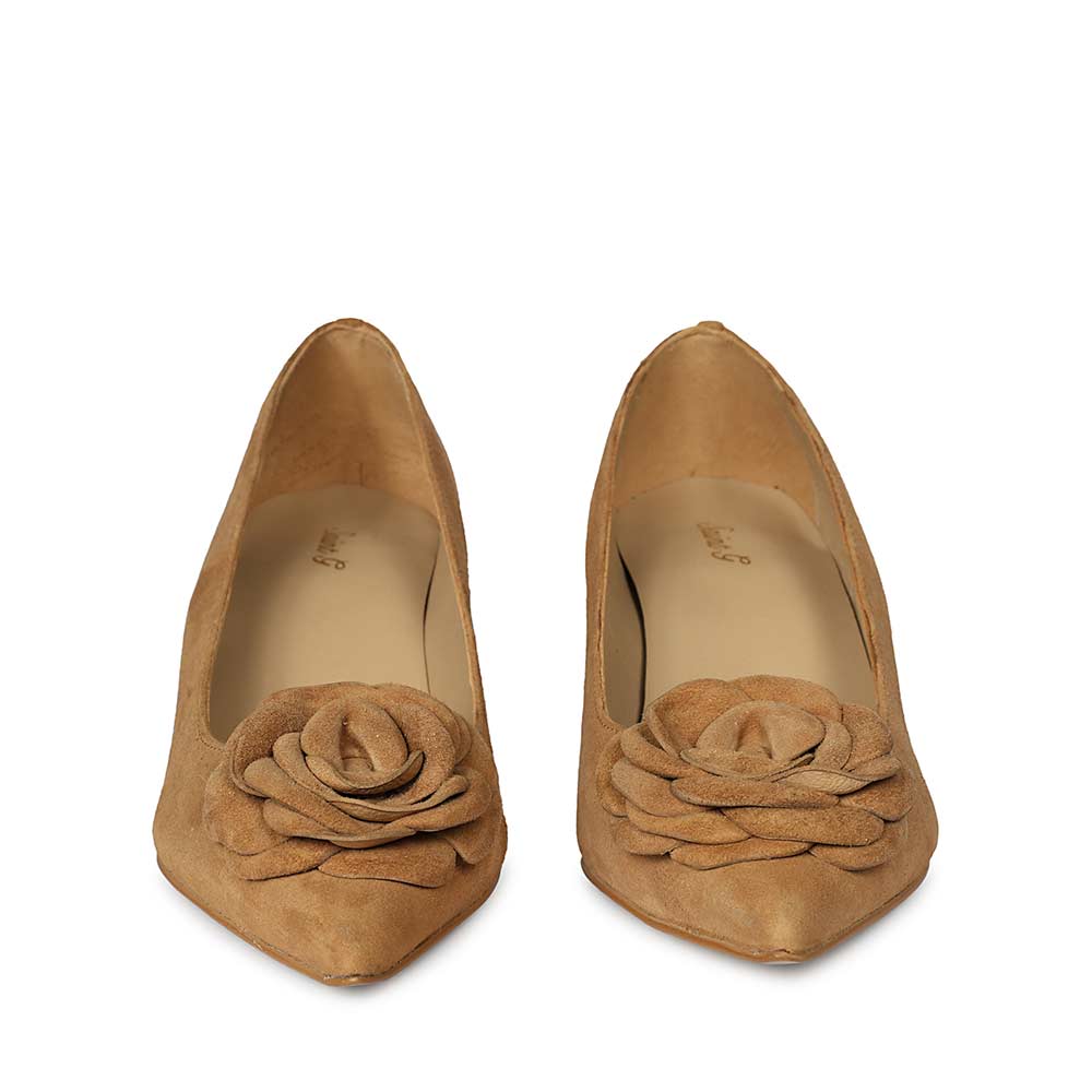 Saint Cora Tan Rose Embellished Leather Pumps