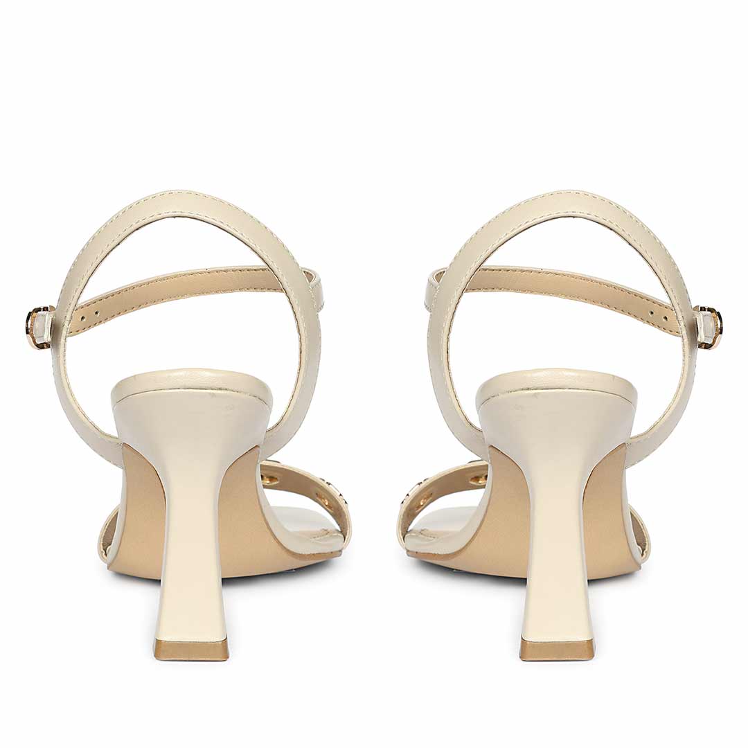 Saint Dahlia Gold Flower Eyelets Stone Leather Heels