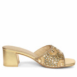 Saint Torin Embroidered Metallic Gold Leather Heels