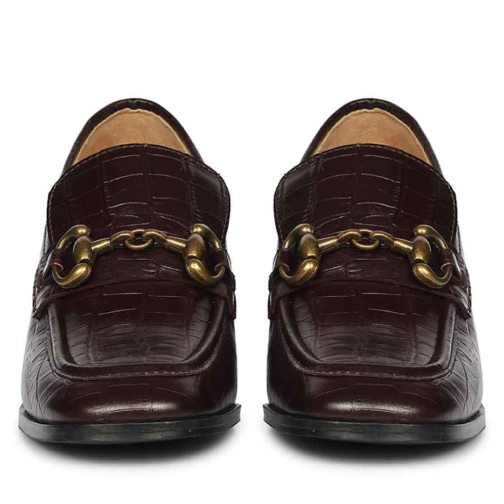 Saint Isha Croc Embossed Dark Cherry Leather Moccasins