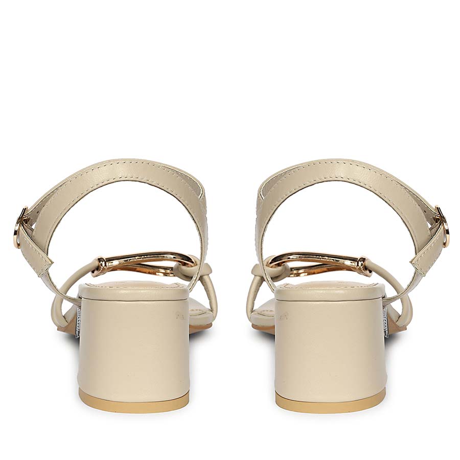 Saint Oryn Off-White Knot Trim Block Heels
