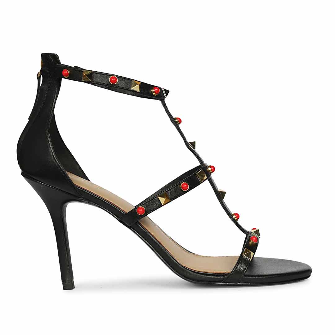Saint Juniper Studded Black Leather Stilettos