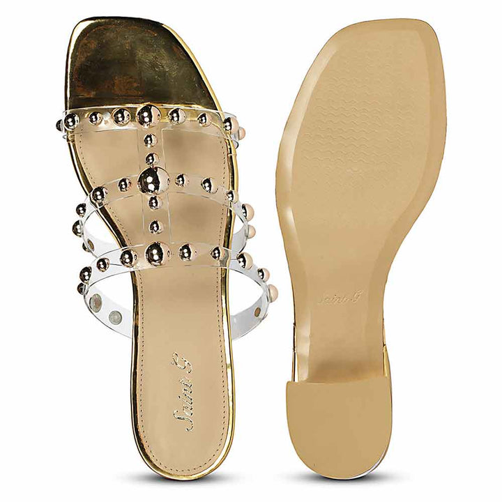 Saint Ivo Stud Embellished Gold Block Heels