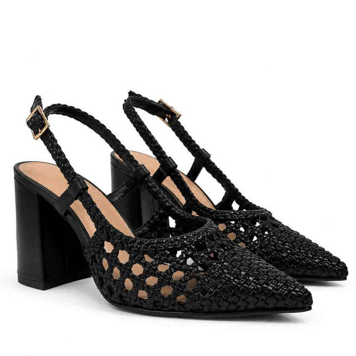 Saint Felicia Black Woven Block Heels