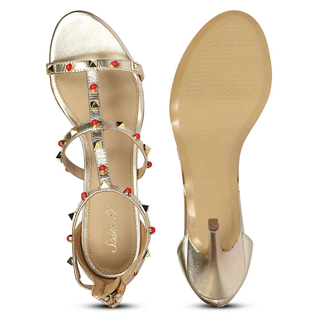 Saint Juniper Studded Metallic Gold Leather Stilettos