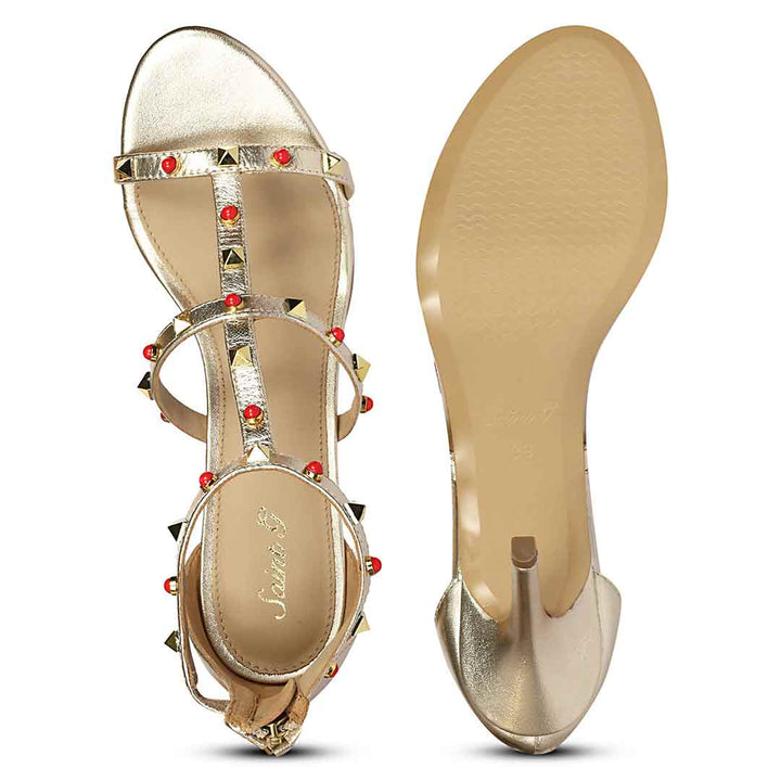 Saint Juniper Studded Metallic Gold Leather Stilettos