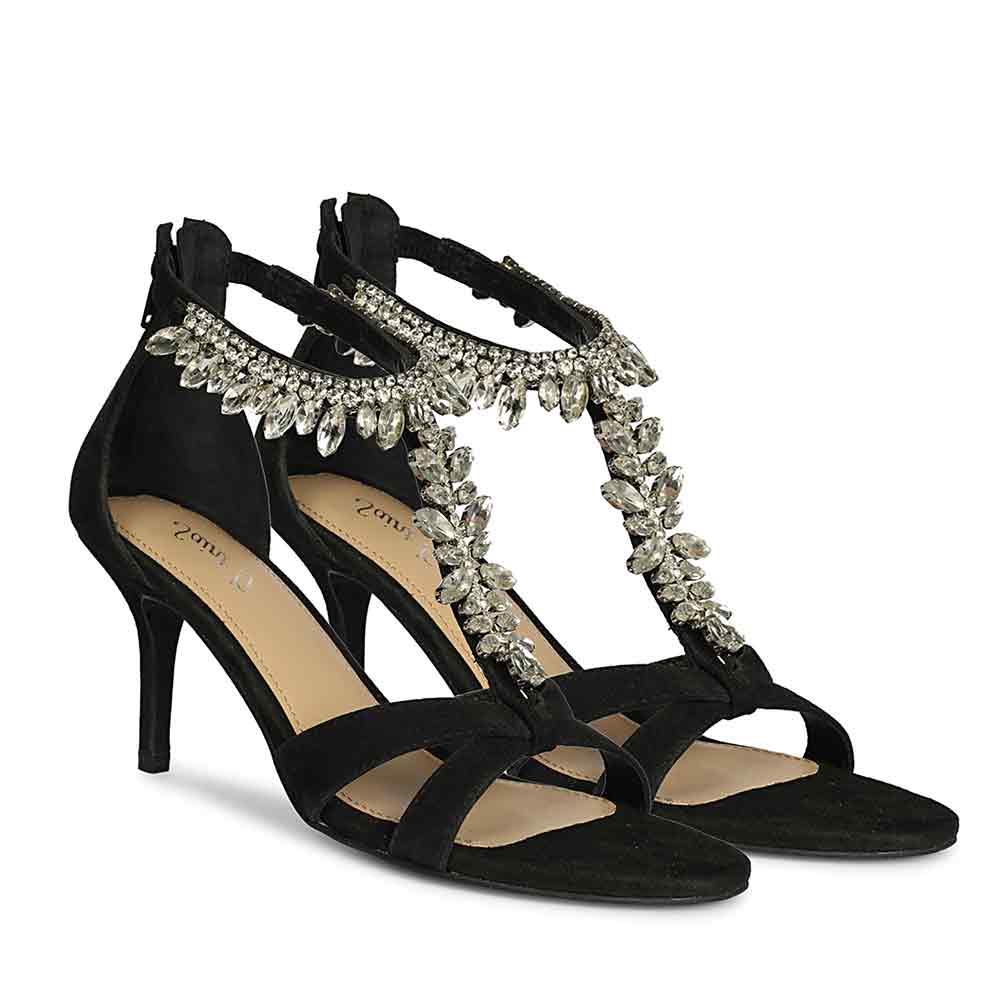 Saint Celestia Stone Embellished Black Leather Stilettos