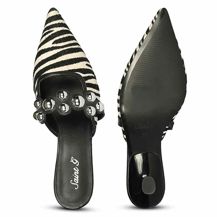 Saint Xenia Zebra Studded Strap Leather Pointed Heels
