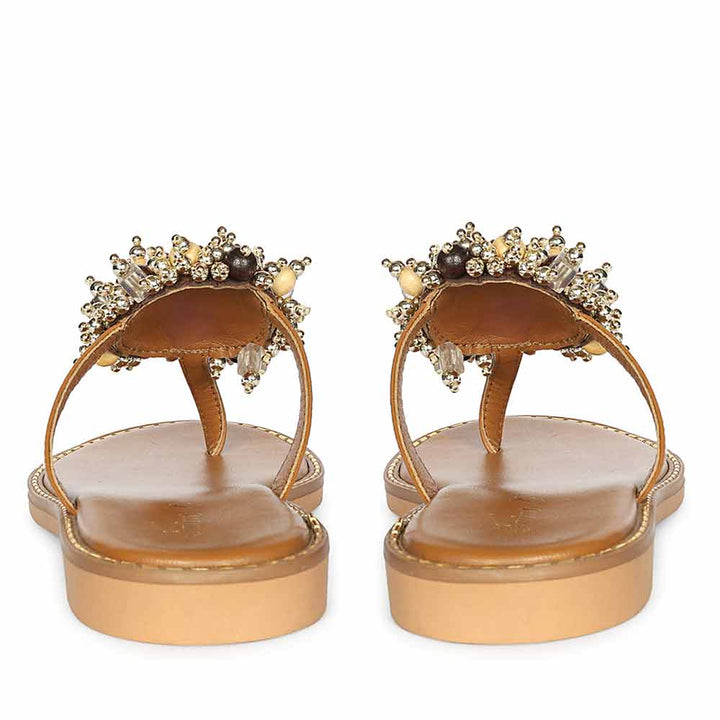 Saint Briony Jeweled Tan Leather Sandals