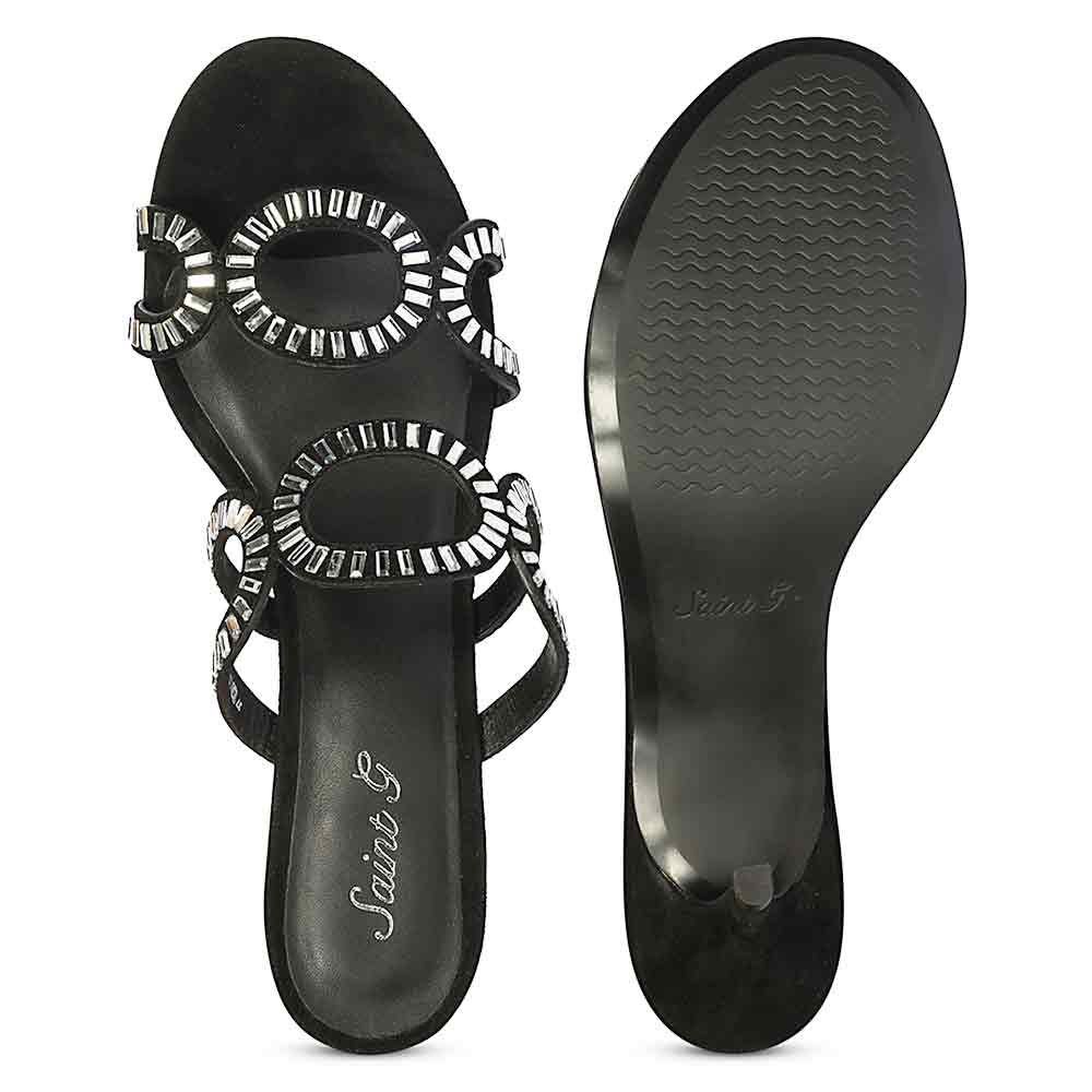 Saint Peyton Mirror Embellished Black Suede Heels