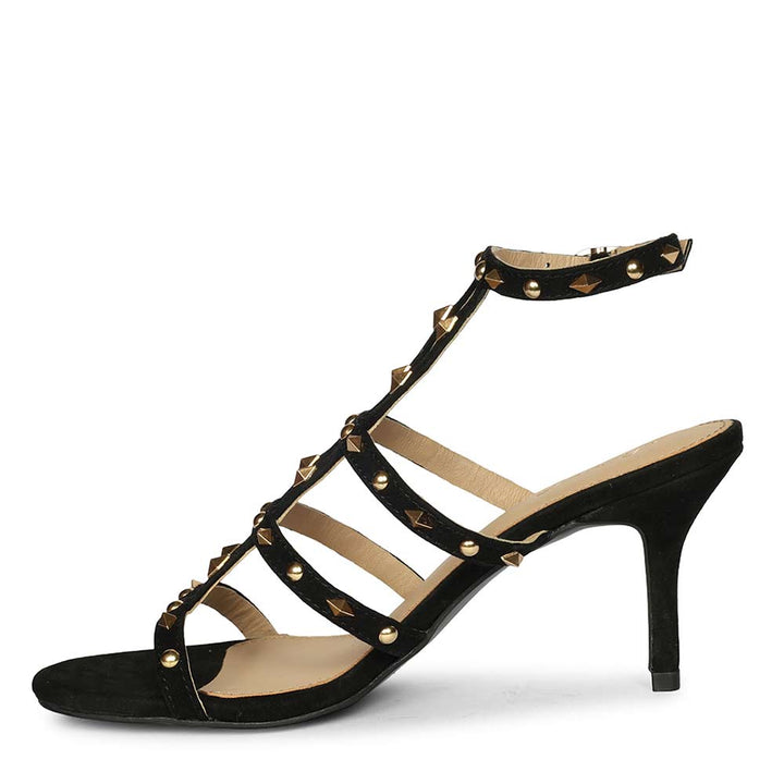 Saint Quenel Black Leather Studded Stilettos