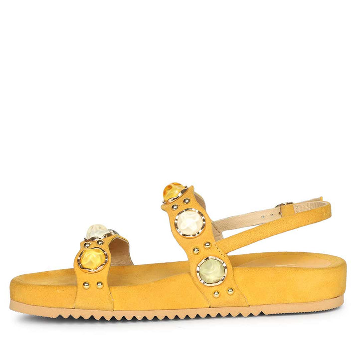 Saint Solira Multi Stone Mustard Leather Footbed Sandals