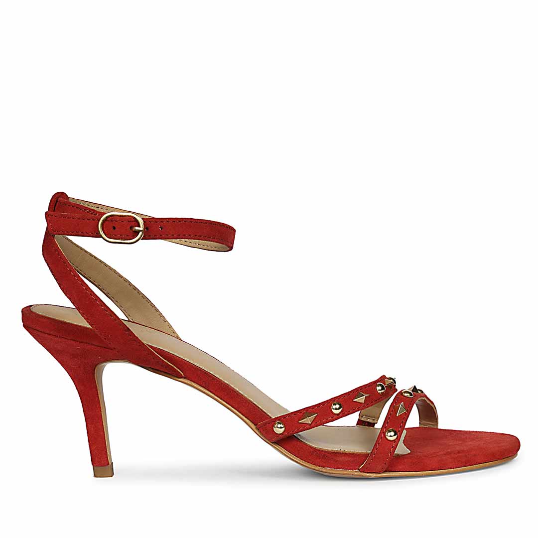 Saint Dovie Studded Red Suede Leather Stilettos