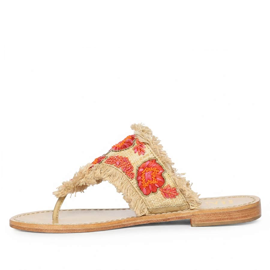 Saint Flora Coral Hand-Embroidered Leather Flats