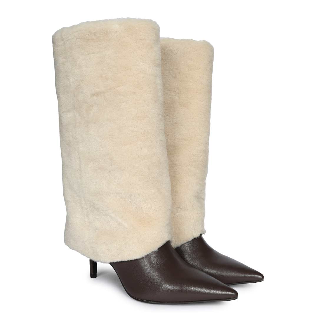 Saint Solveig Fur Cuff Brown Leather Calf Boots