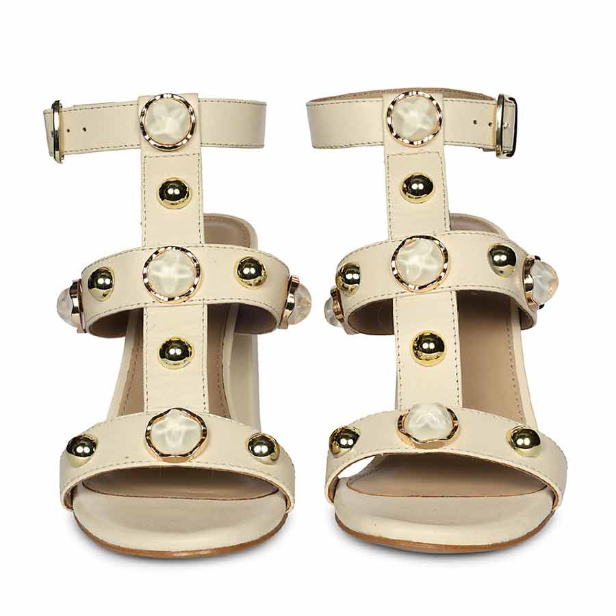 Saint Hope Studded Off white Leather Block Heels