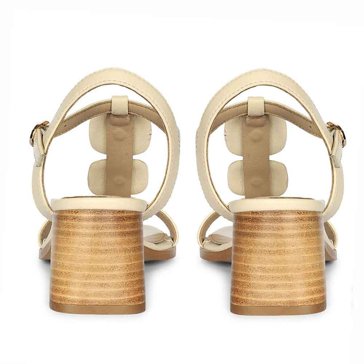 Saint Zoriel Gold Trim Off White Leather Block Heels