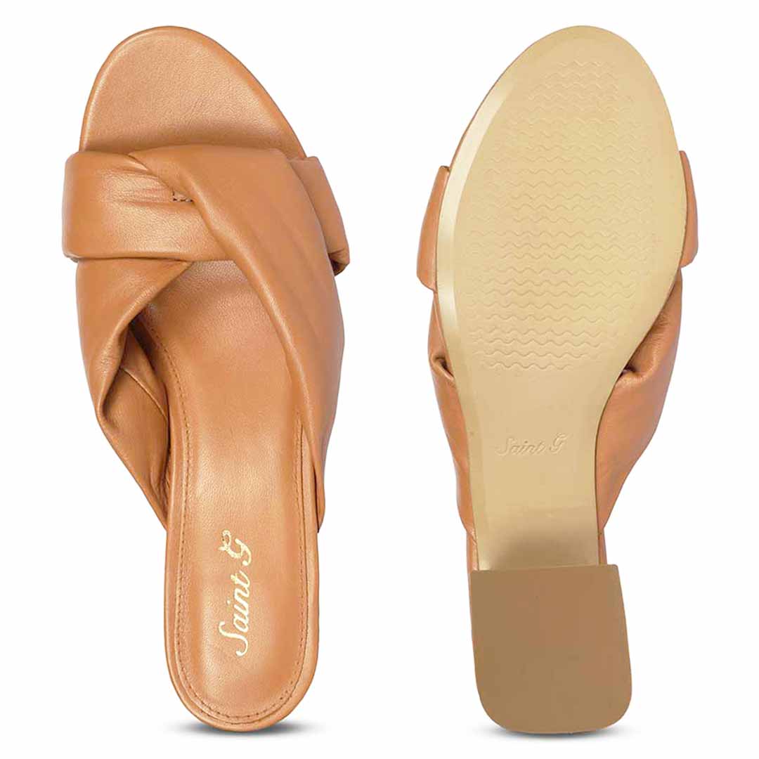 Saint Athena Tan Glove Leather Block Heels