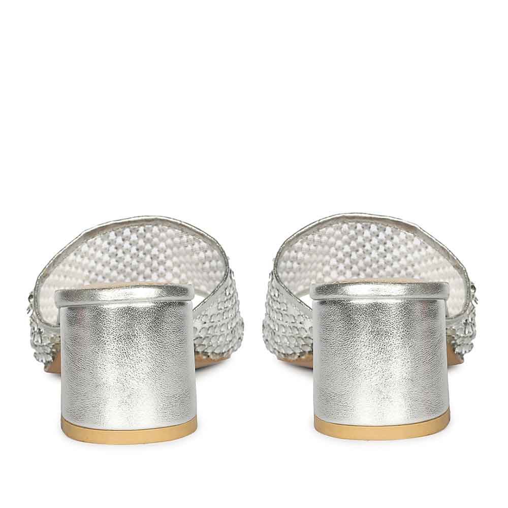 Saint Valisa Crystal Silver Leather Block Heels