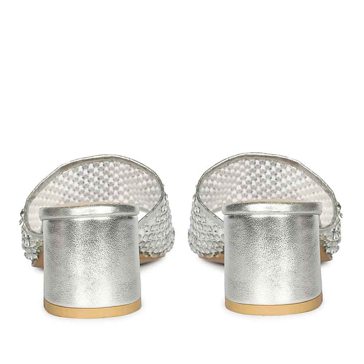 Saint Valisa Crystal Silver Leather Block Heels