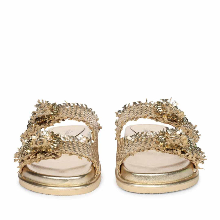 Saint Nuala Crystal Stone Platin Woven Leather Sandals