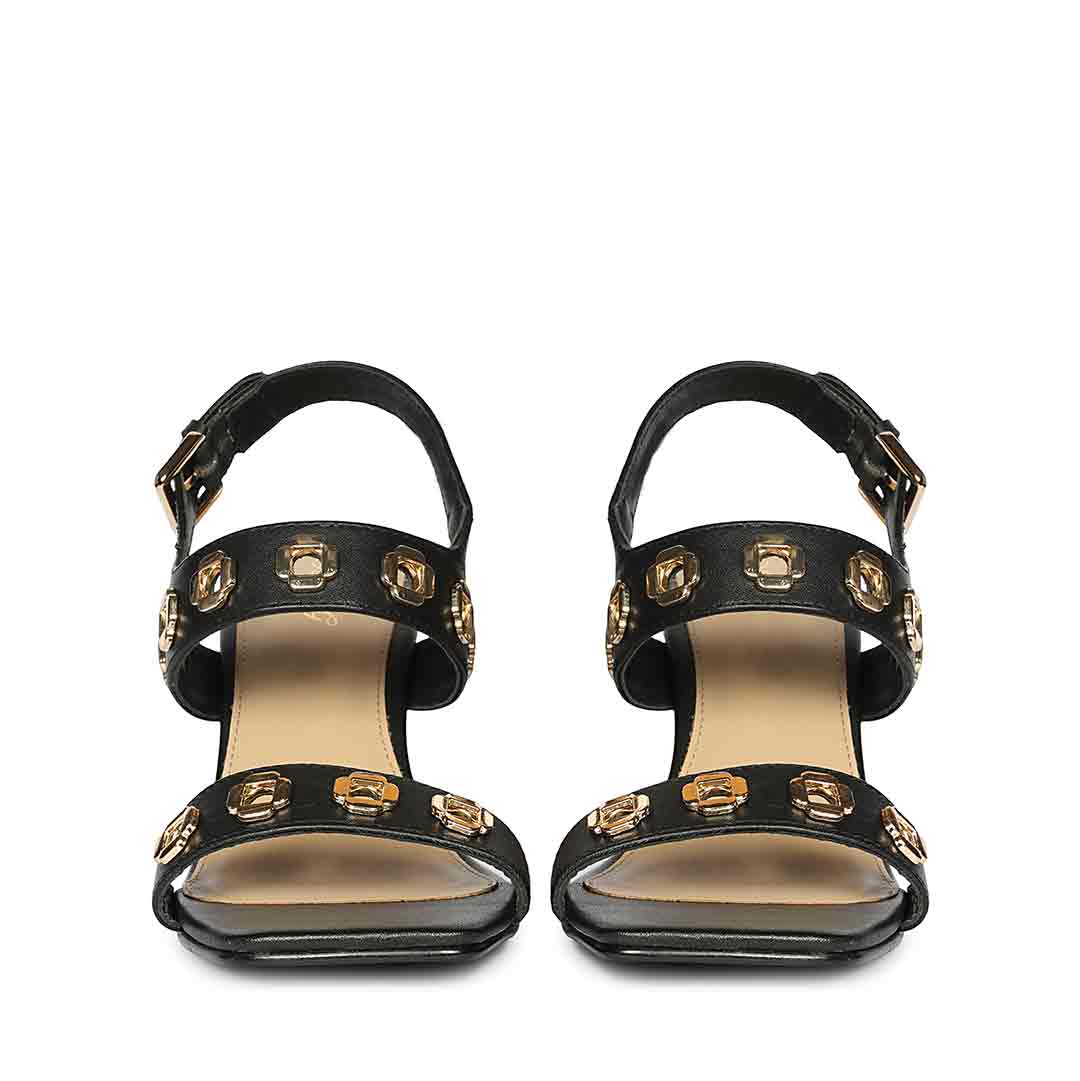 Saint Julien Flower Eyelets Black Leather Wedge Heels