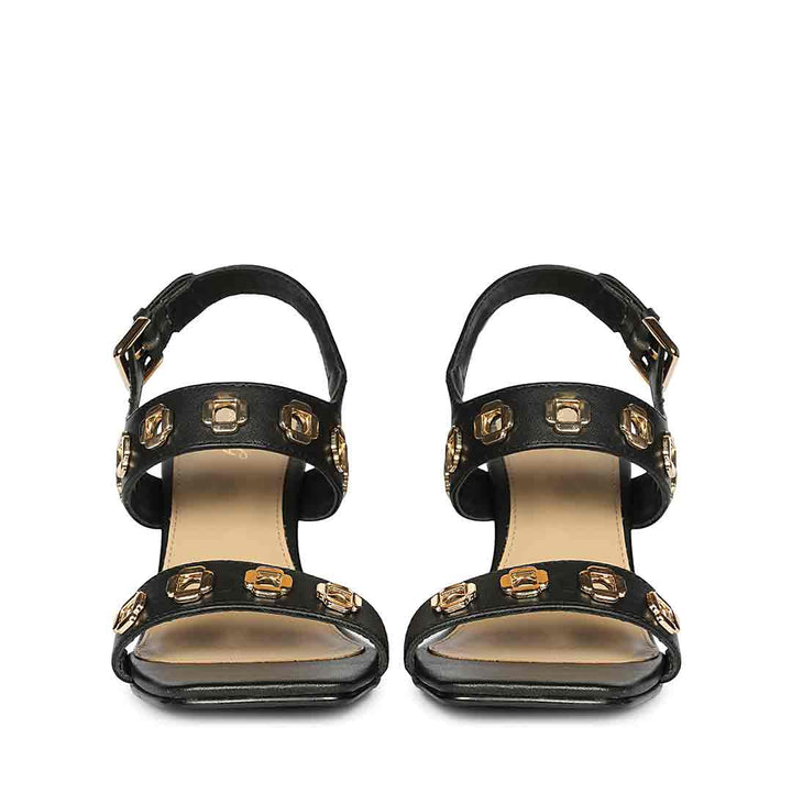 Saint Julien Flower Eyelets Black Leather Wedge Heels