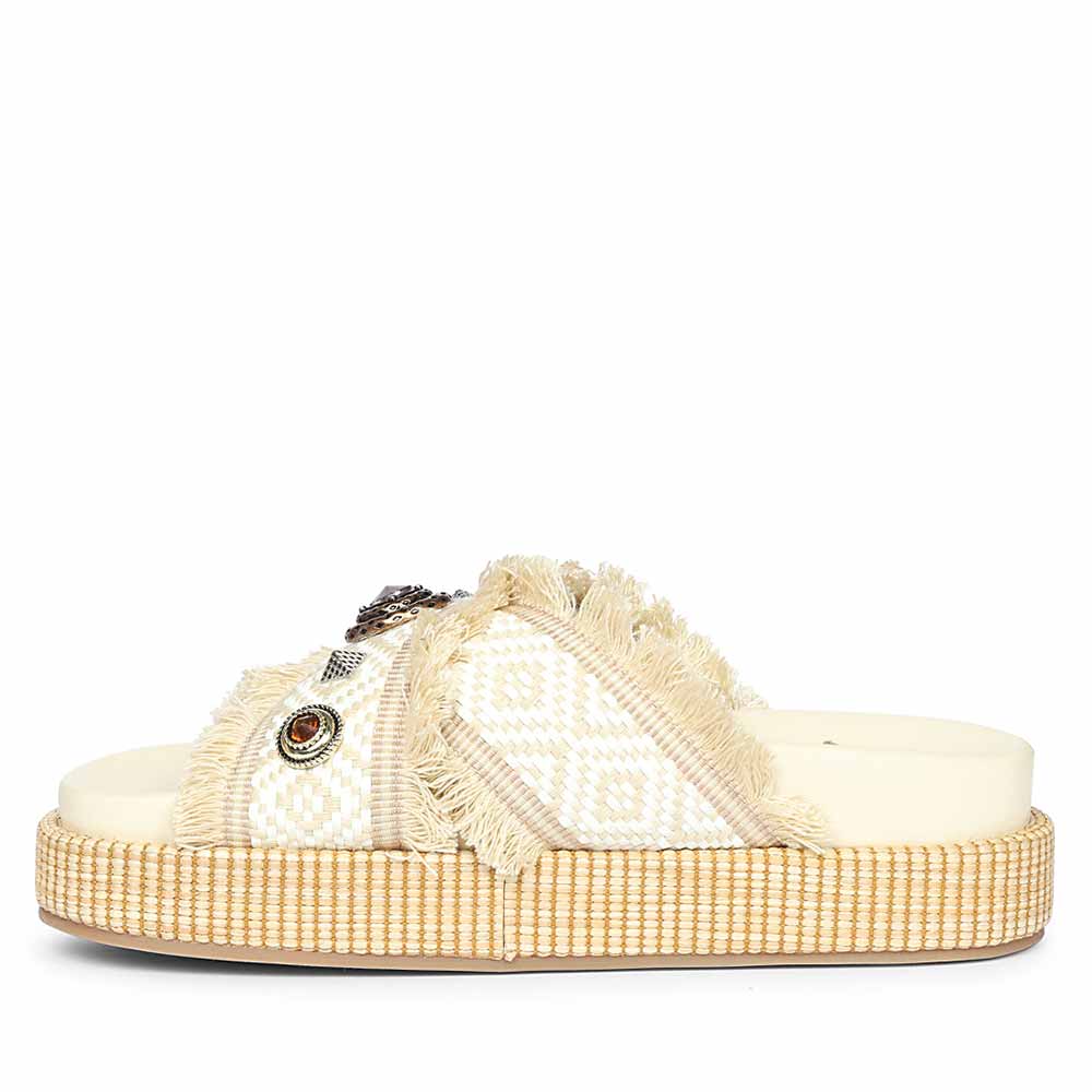 Saint Lenora Raffia Fringe Leather Platform Sandals