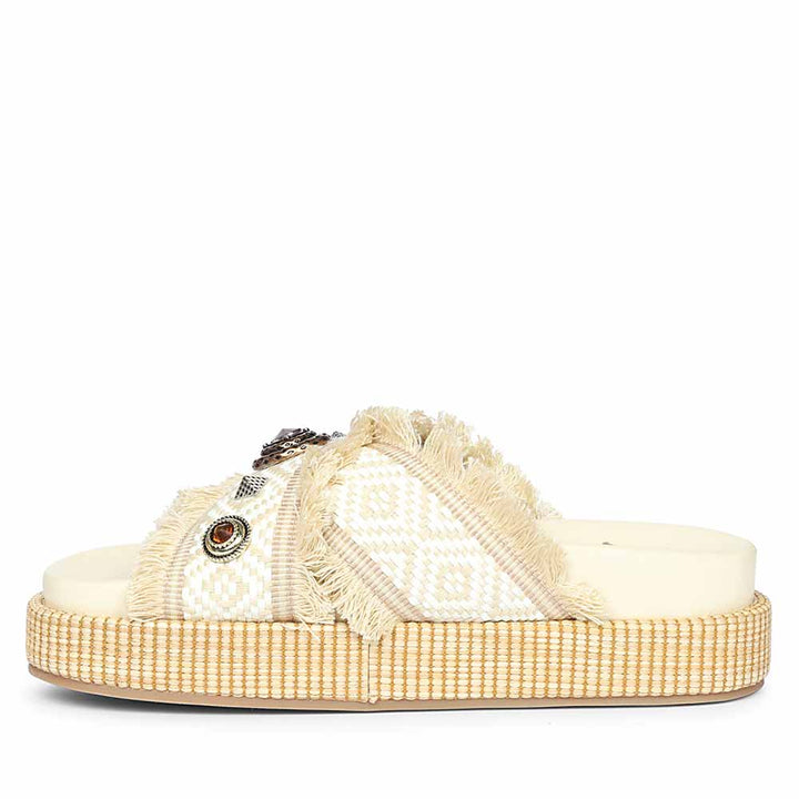 Saint Lenora Raffia Fringe Leather Platform Sandals