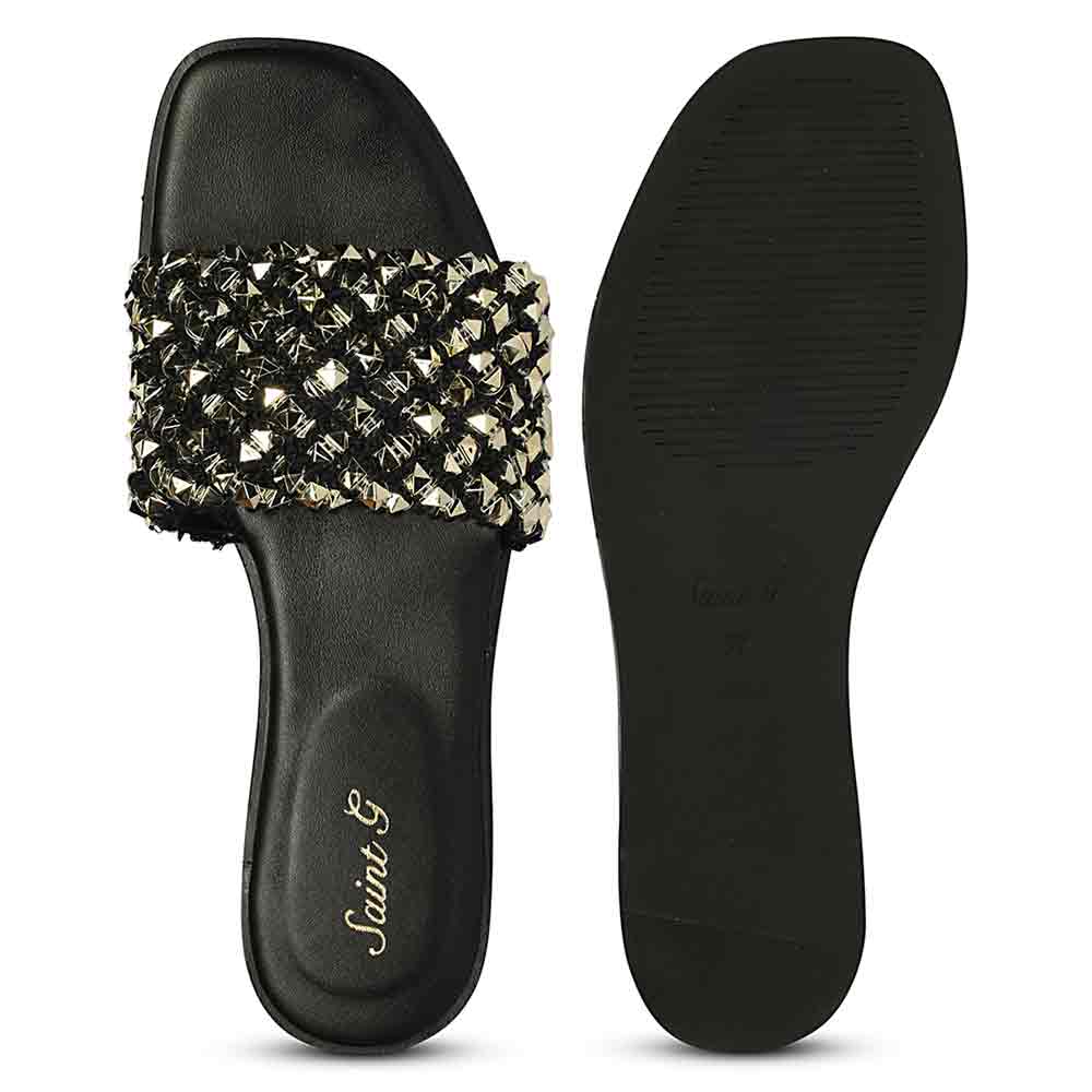 Saint Tara Glow Mesh Black Leather Flats