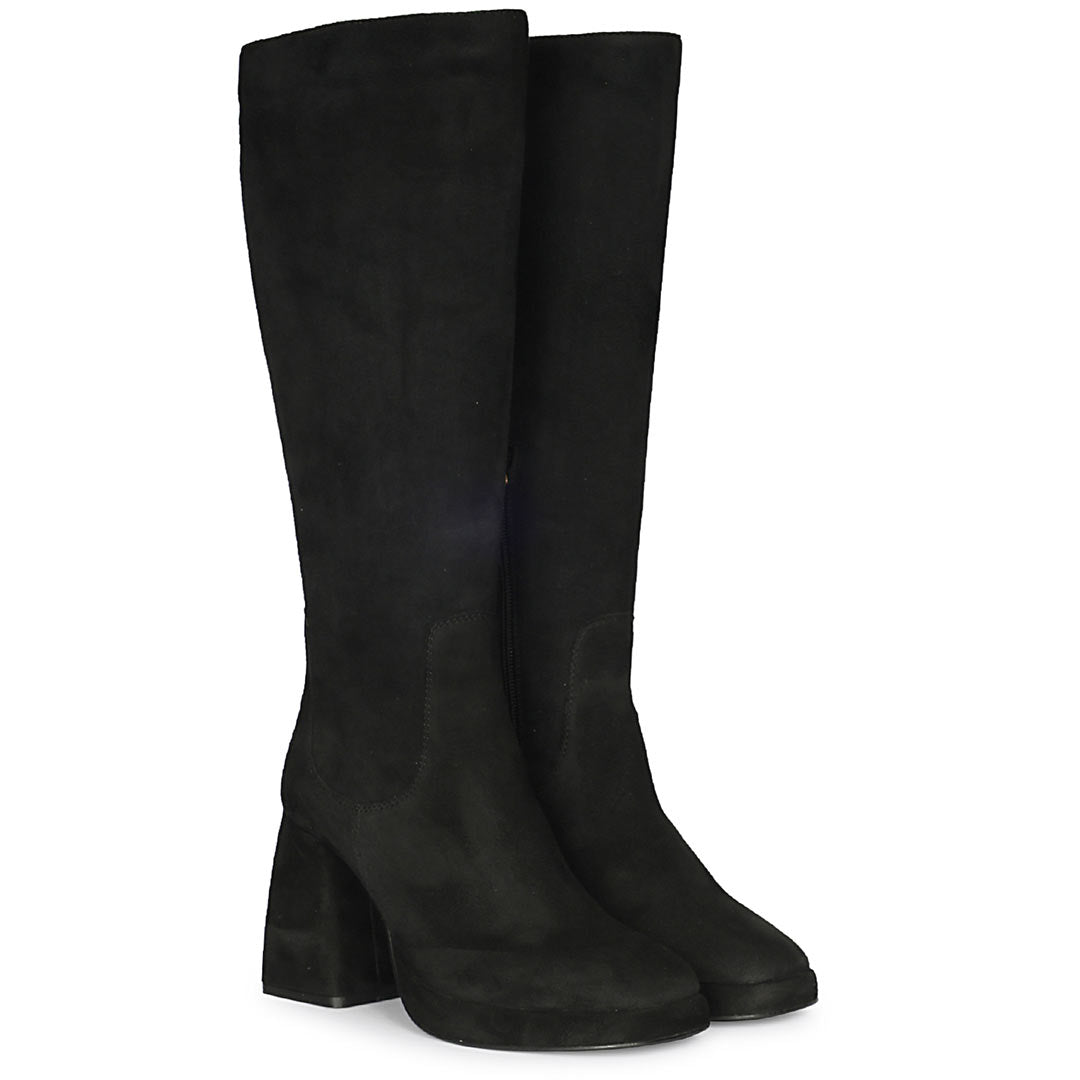 Saint Jolène Black Suede Harrod Patent Leather Long Boots